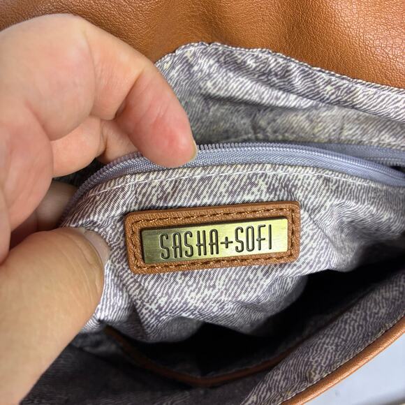 Sasha + Sofi Brown Faux Leather Satchel Bag Crossbody Purse Pockets Adjustable - Picture 8 of 11